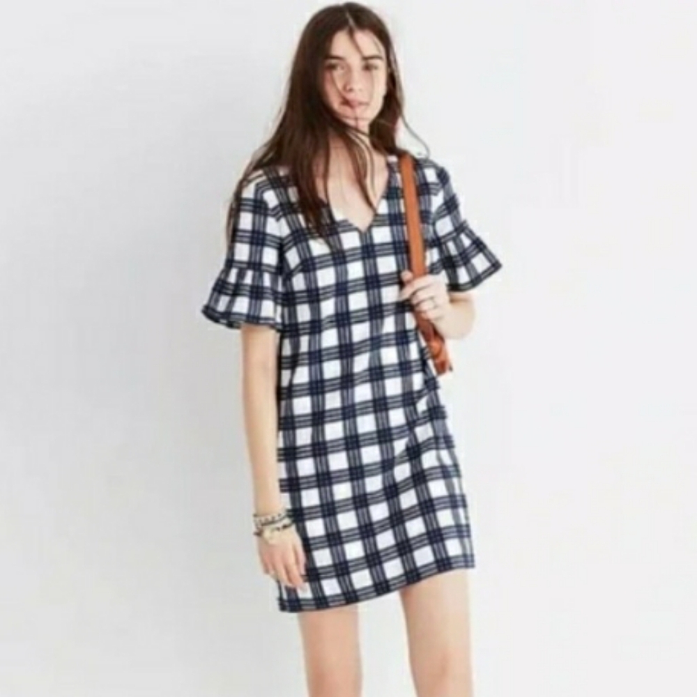Madewell size 0 gingham shift dress with ruffle sleeves